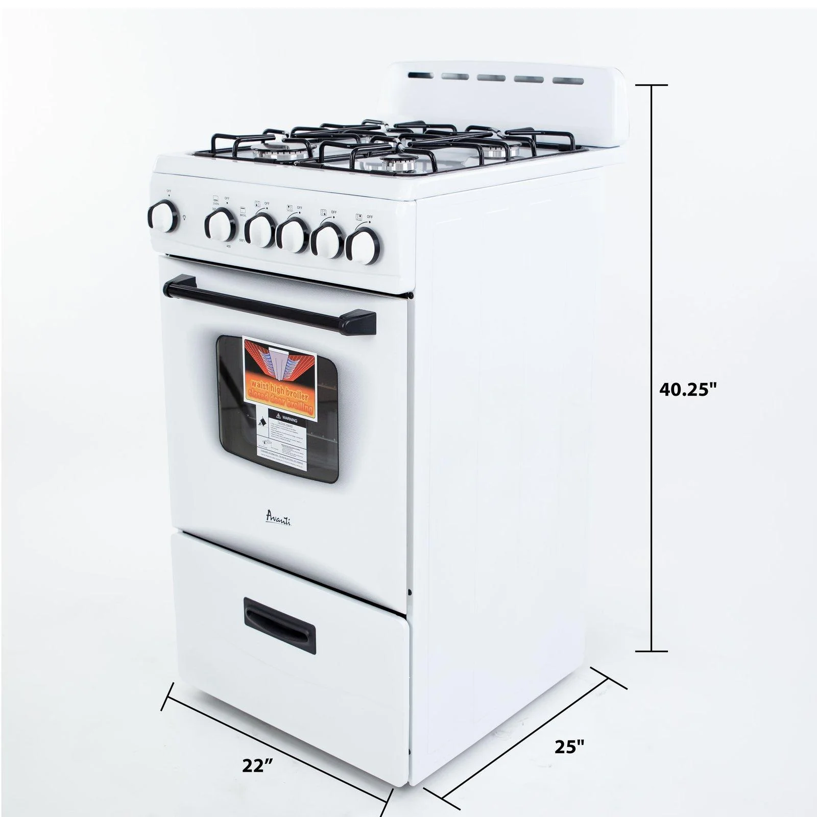 GR2011CW Avanti 20" Compact Gas Range Oven - White - Image 11