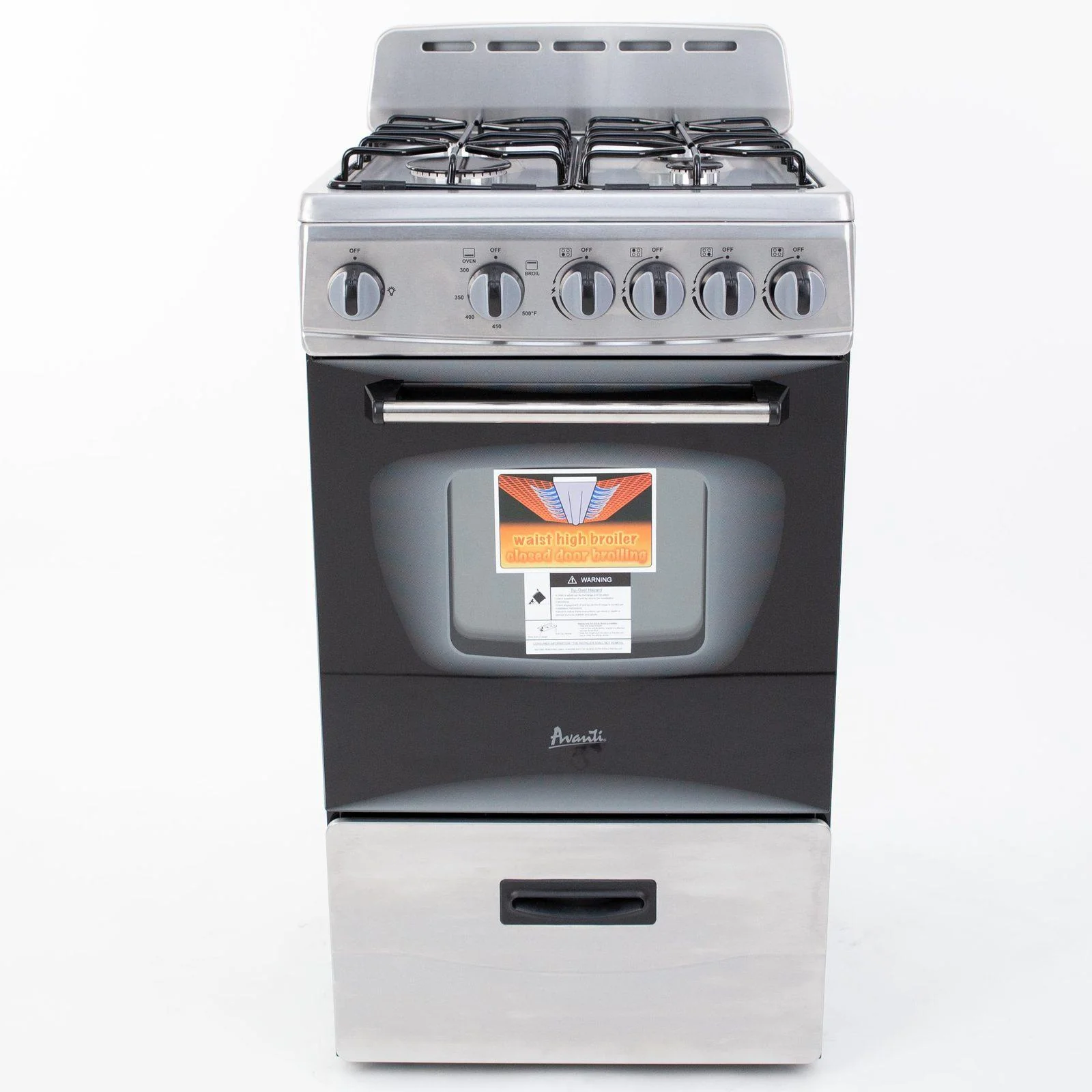 GR2013CSS Avanti 20" Compact Gas Range Oven - Stainless Steel