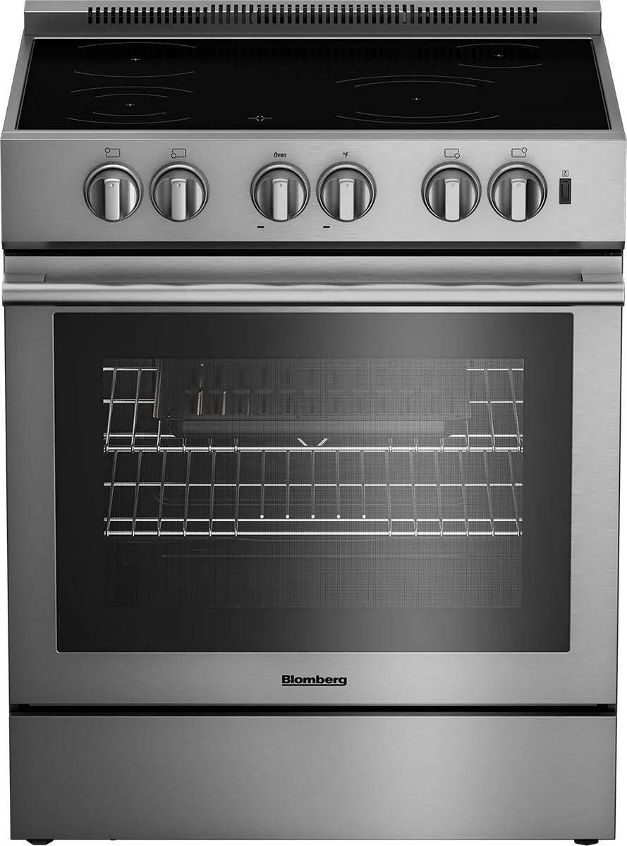 Blomberg Appliances BERU30422SS 30in electric stainless range with 5.7 cu ft self clean oven, 4 burner