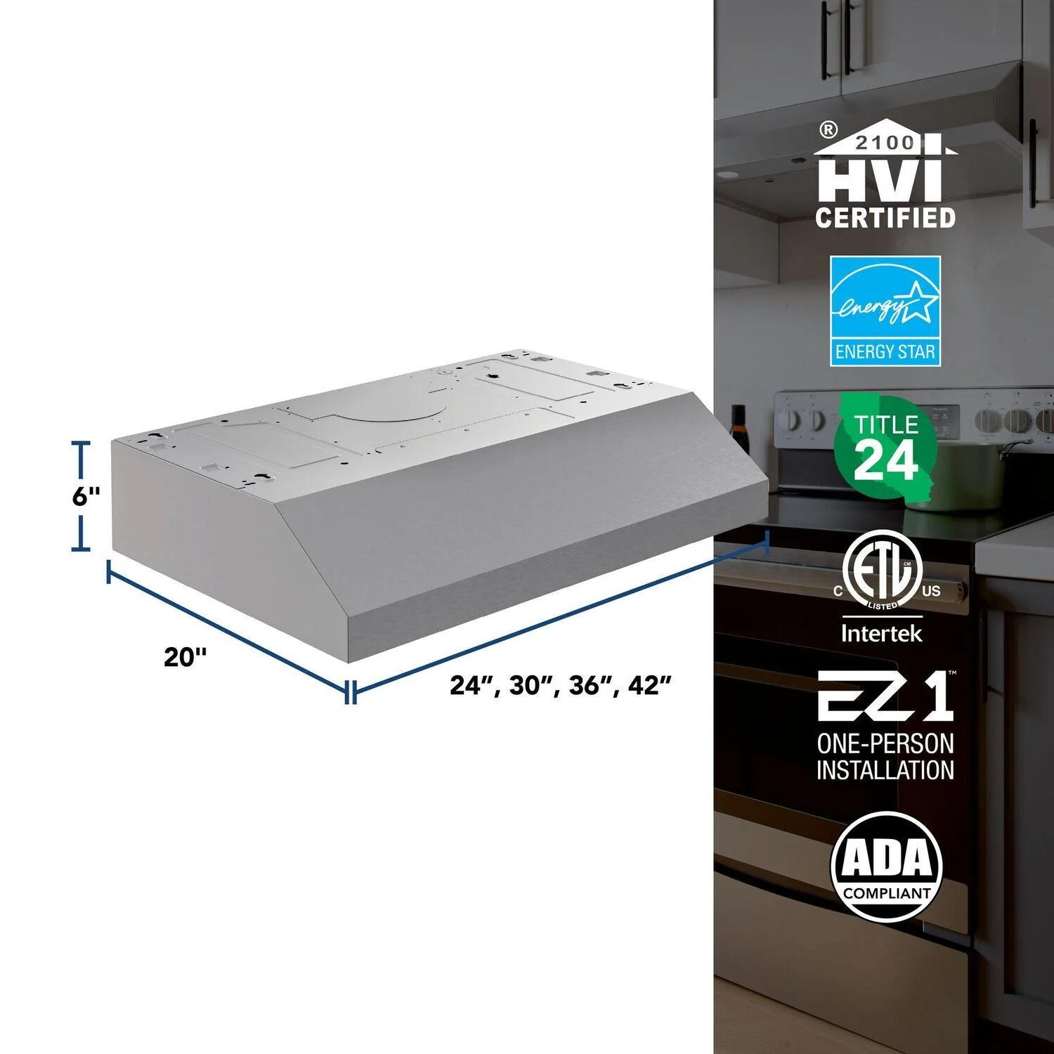 GLA1303SS Broan-NuTone 30-Inch Under Cabinet Range Hood, ENERGY STAR, 350 Max Blower CFM, Stainless Steel - Image 6