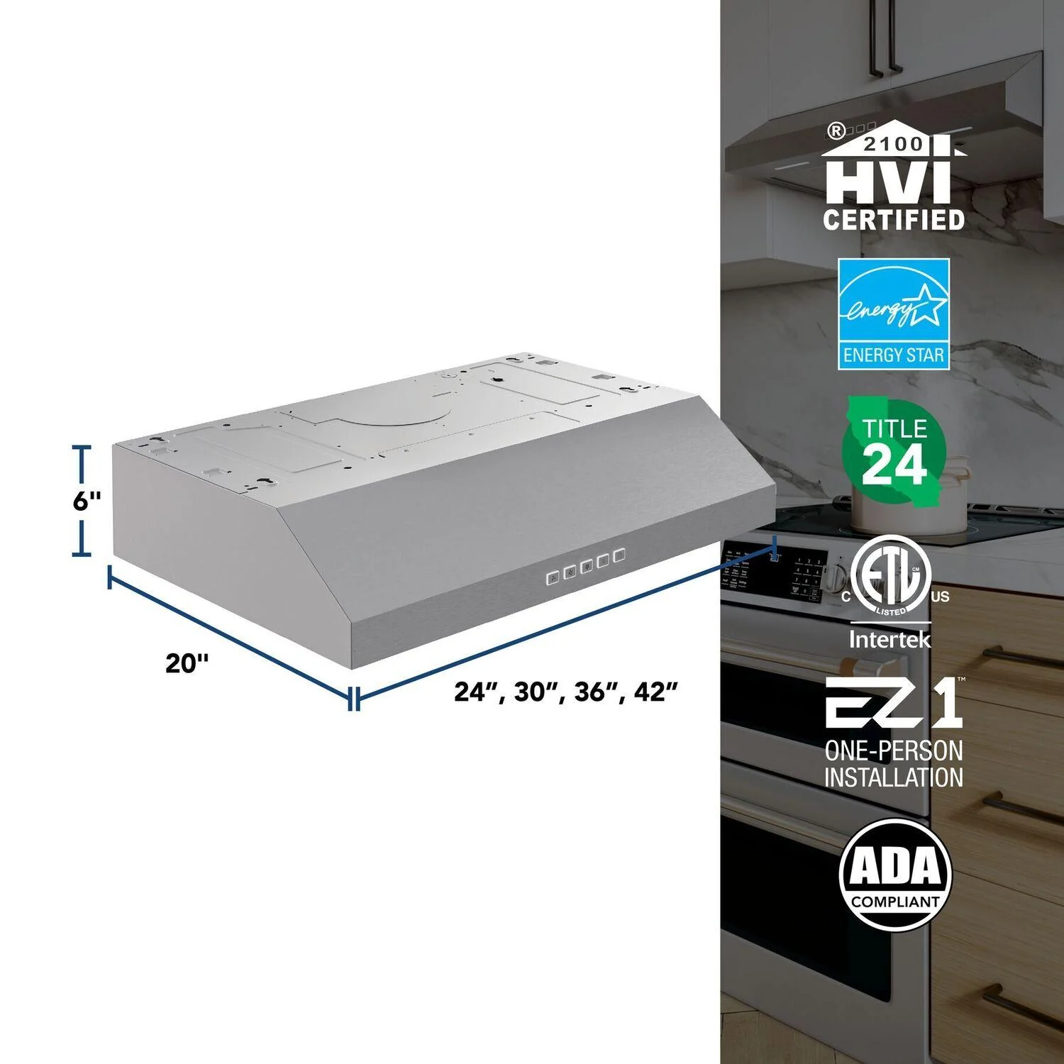 Broan GLA2363SS Glacier 36-Inch 350 MAX Blower CFM 1.5 Sones Stainless Range Hood - Image 6