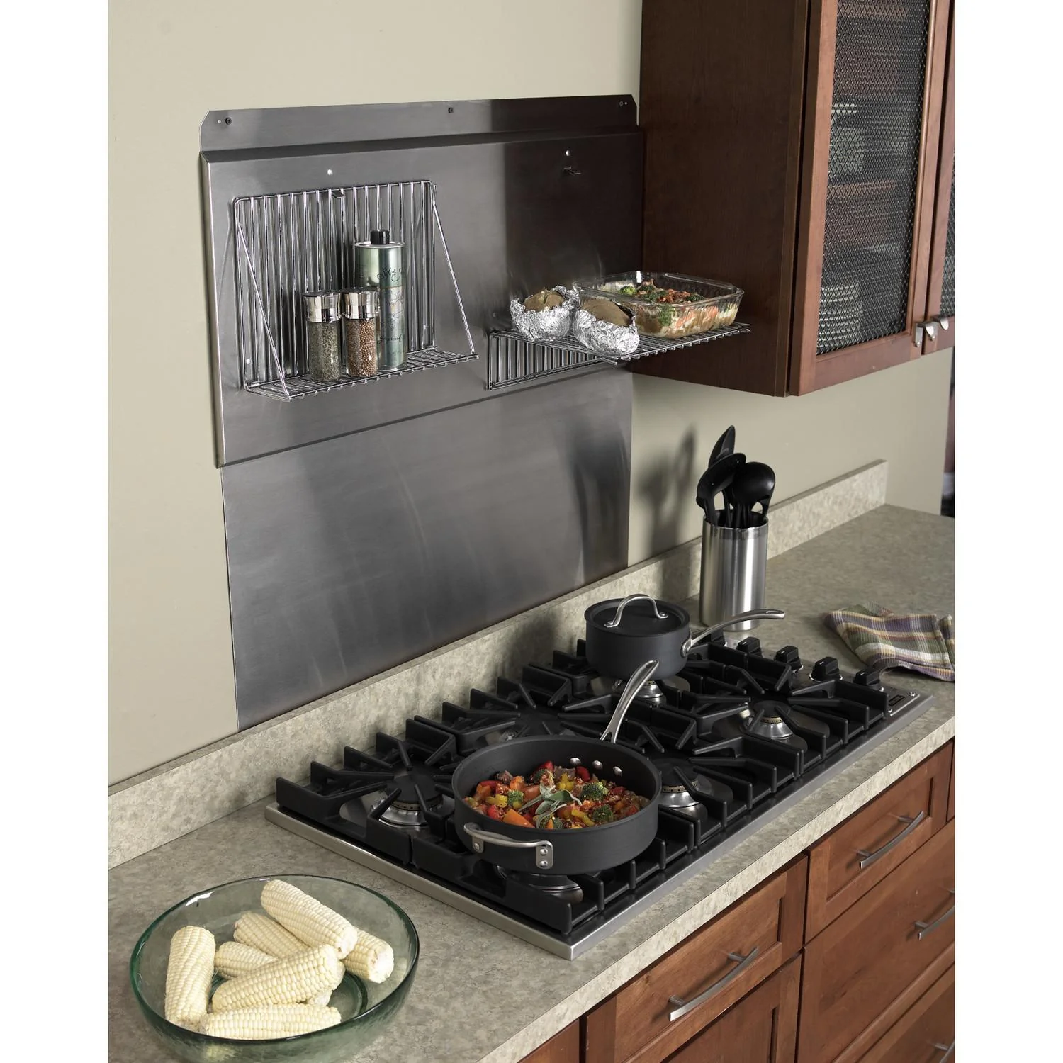 36-Inch Backsplash with shelves in Stainless Steel - Image 2