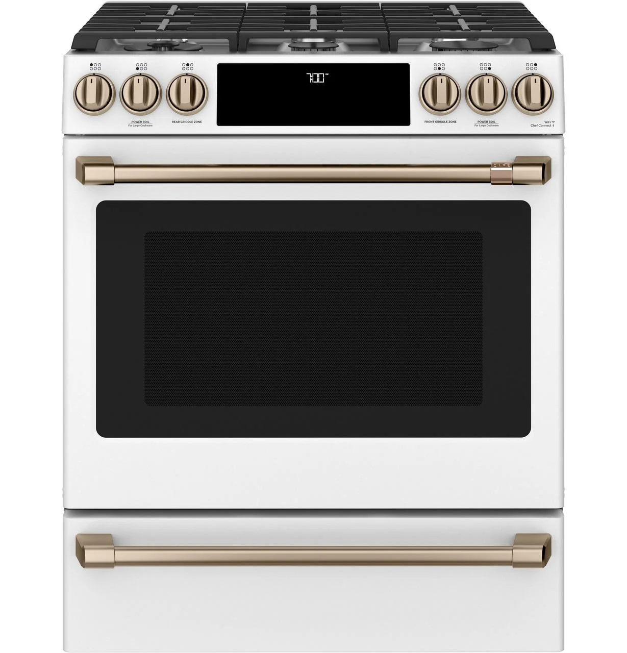 Cafe CGS700P4MW2 CAF(EBACK)™ 30" Smart Slide-In, Front-Control, Gas Range with Convection Oven