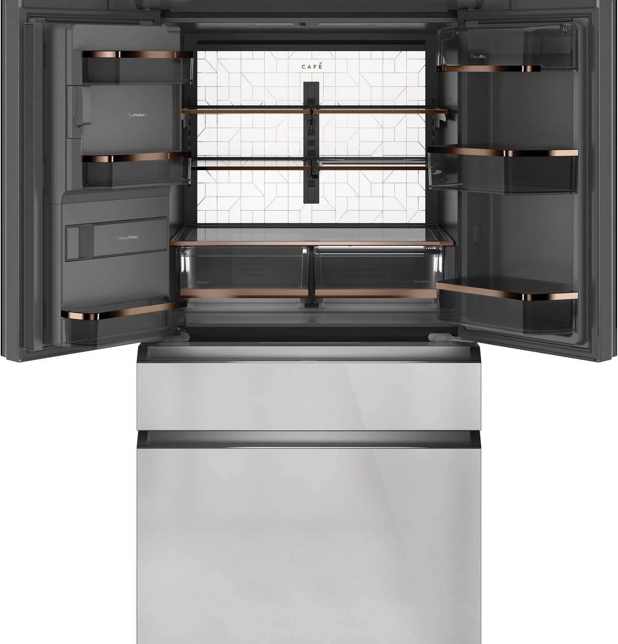 Cafe CXE22DM5PS5 CAF(EBACK)™ ENERGY STAR® 22.3 Cu. Ft. Smart Counter-Depth 4-Door French-Door Refrigerator in Platinum Glass - Image 3