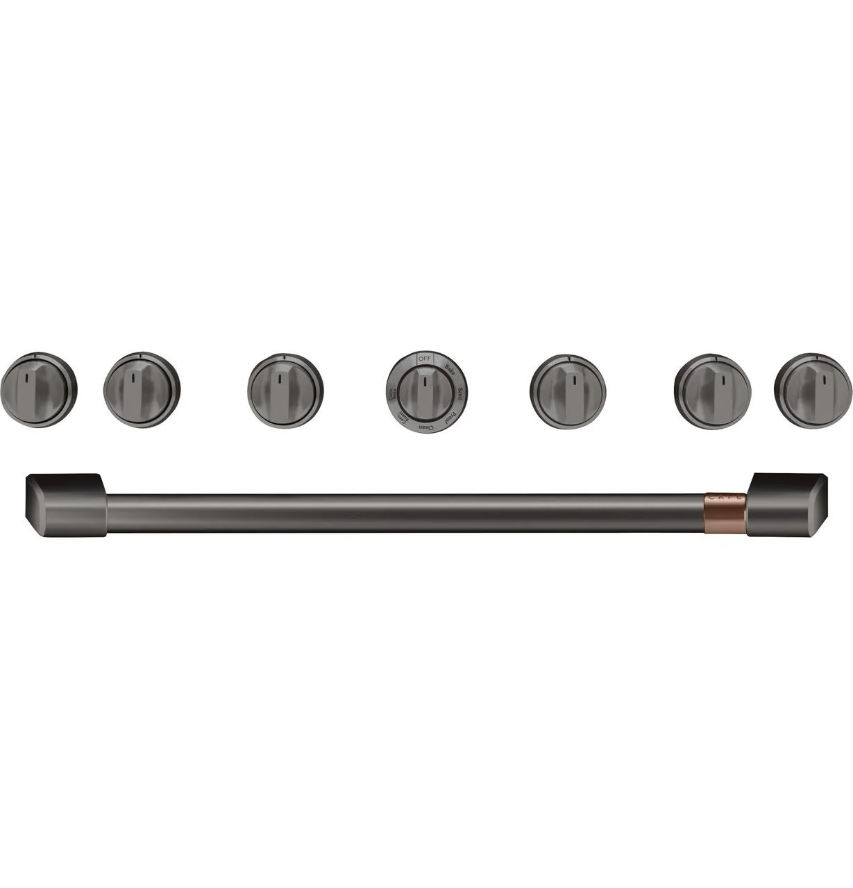 Cafe CXPR6HKPMBT Caf(eback)™ 36" Brushed Black Handle & Knob Set for Pro Range and Rangetop