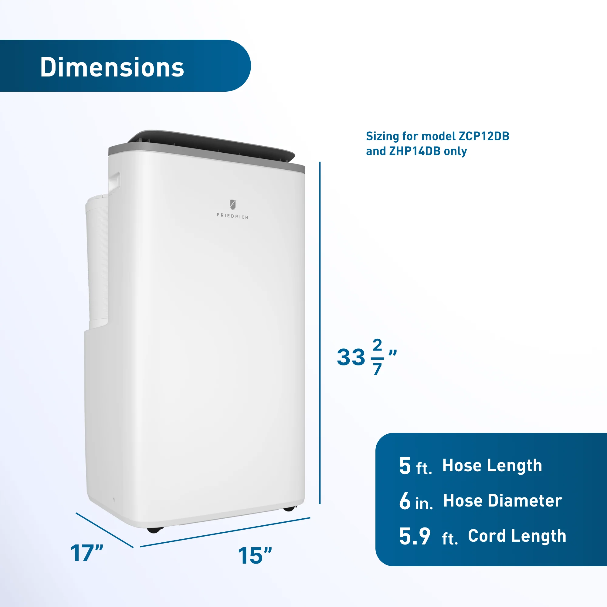 ZHV16DA Friedrich ZoneAire Premier Inverter Dual-Hose 16,000 BTU Smart Portable Air Conditioner with Heat Pump - Image 16