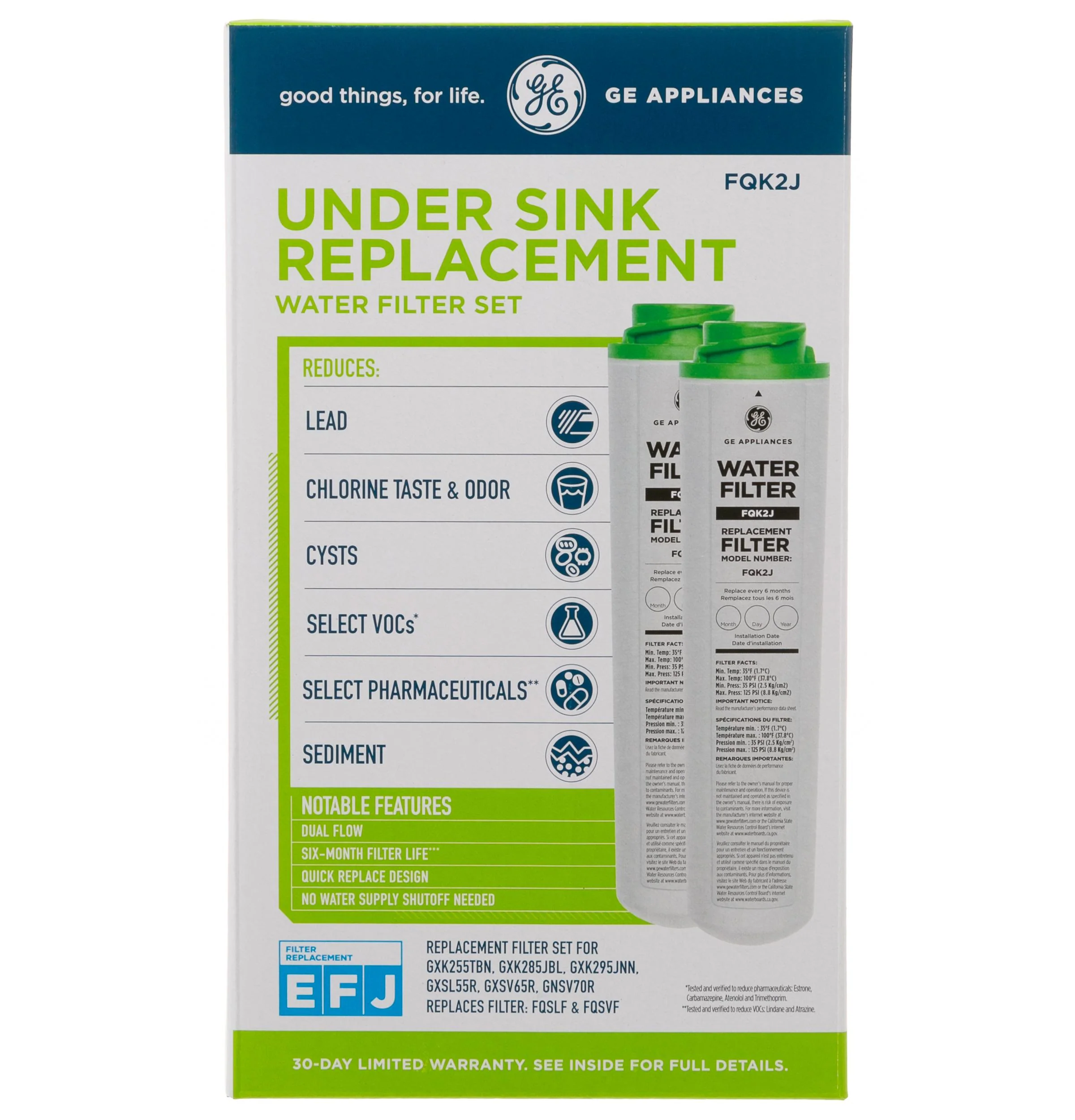 FQK2J GE UNDER SINK REPLACEMENT WATER FILTER SET DUAL FLOW - ADVANCED FILTRATION - Image 2