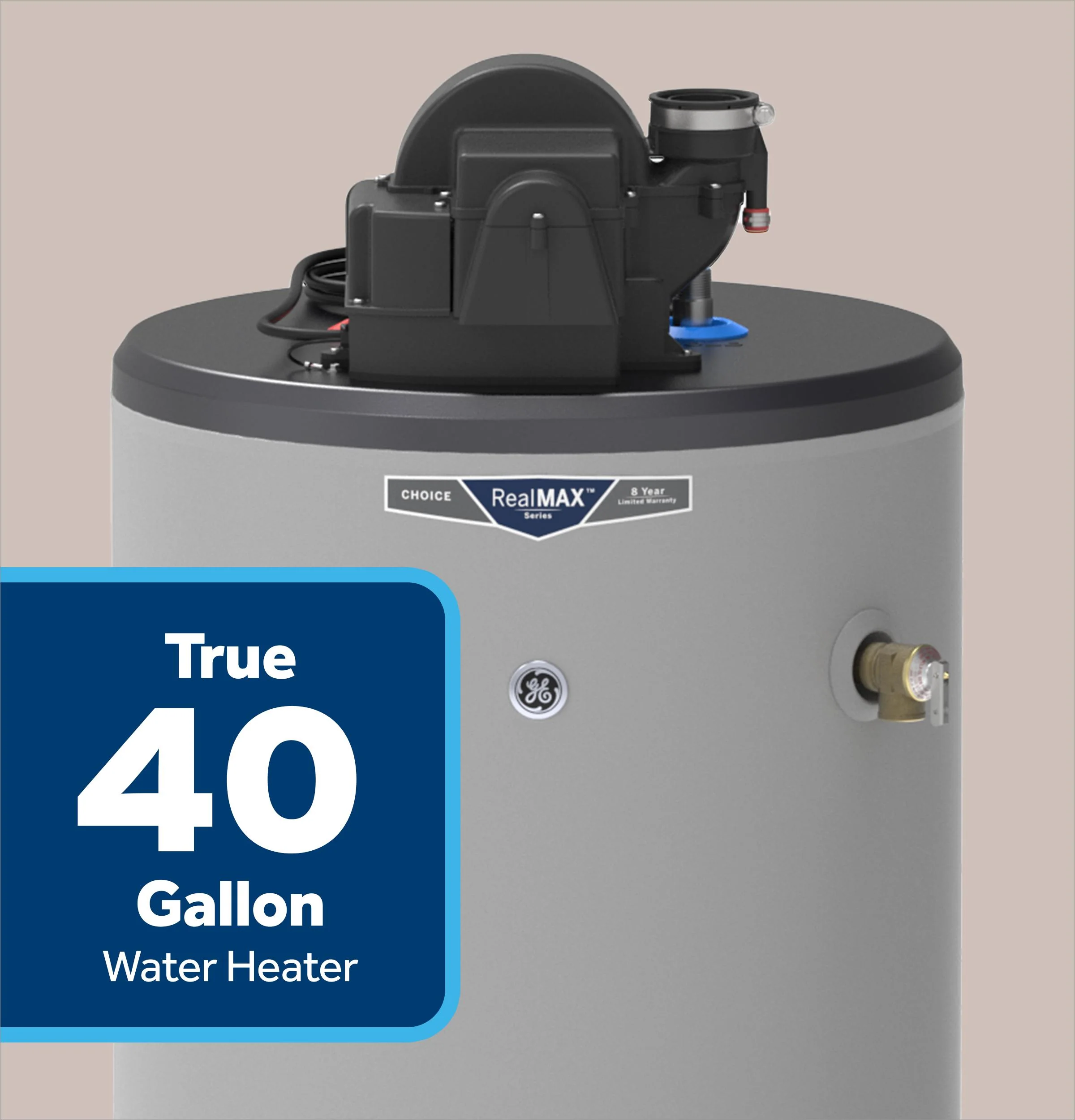 GP40T08AYV GE RealMAX Choice 40-Gallon Tall Liquid Propane Power Vent Water Heater - Image 4