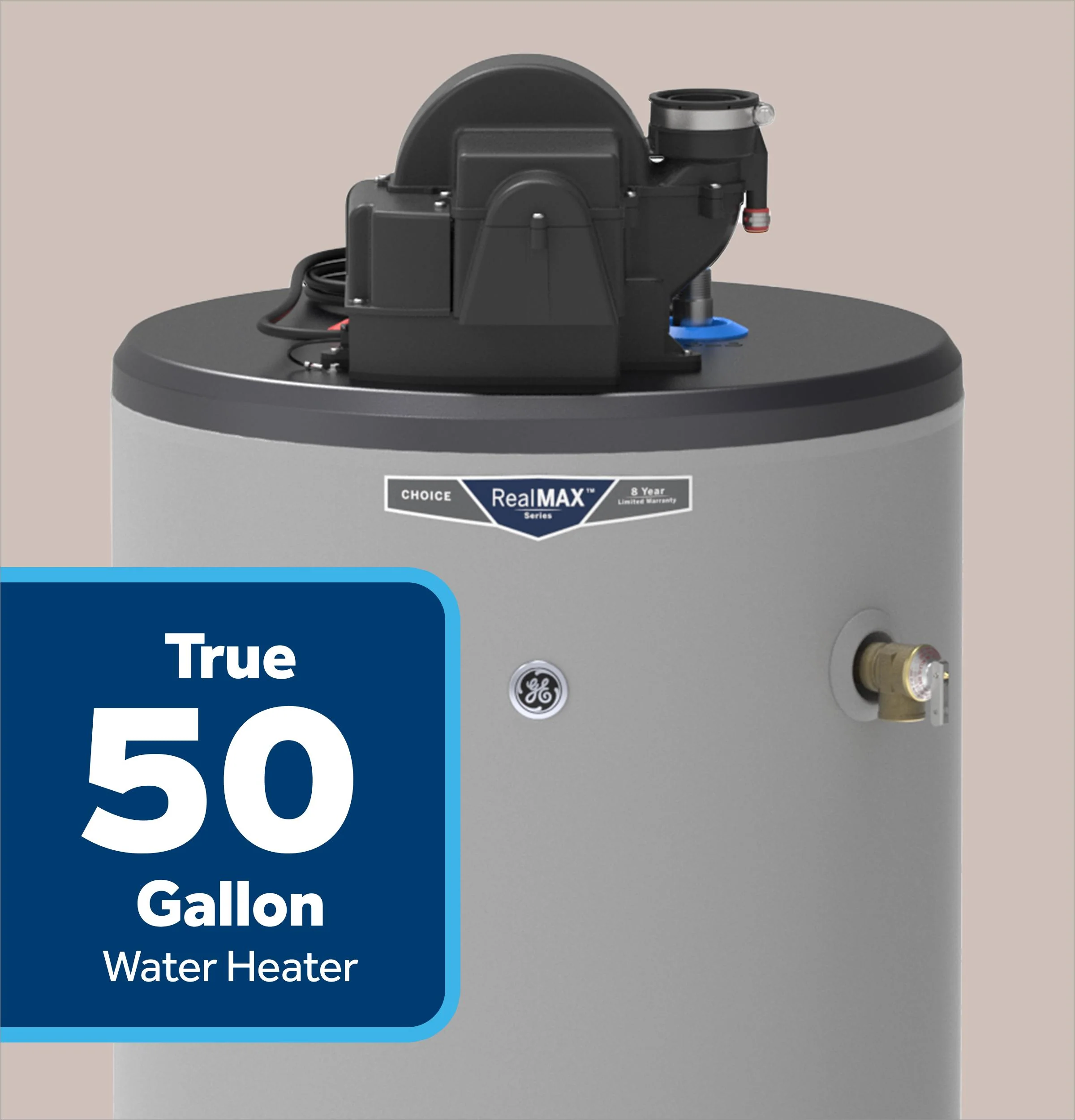 GP50S08AYV GE RealMAX Choice 50-Gallon Short Liquid Propane Power Vent Water Heater - Image 4