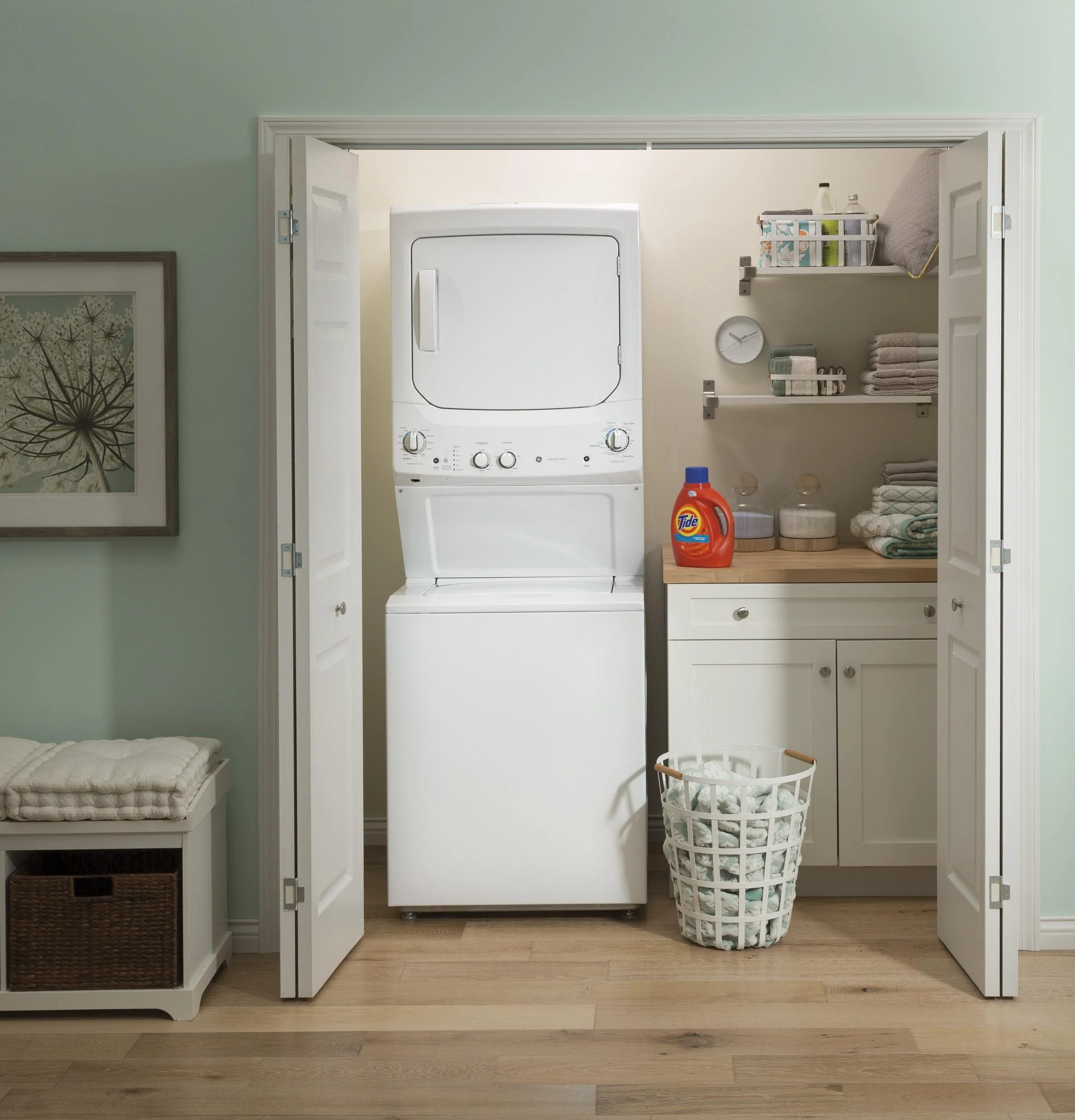GUD27GSSMWW GE Unitized Spacemaker® 3.8 cu. ft. Capacity Washer with Stainless Steel Basket and 5.9 cu. ft. Capacity Gas Dryer - Image 10