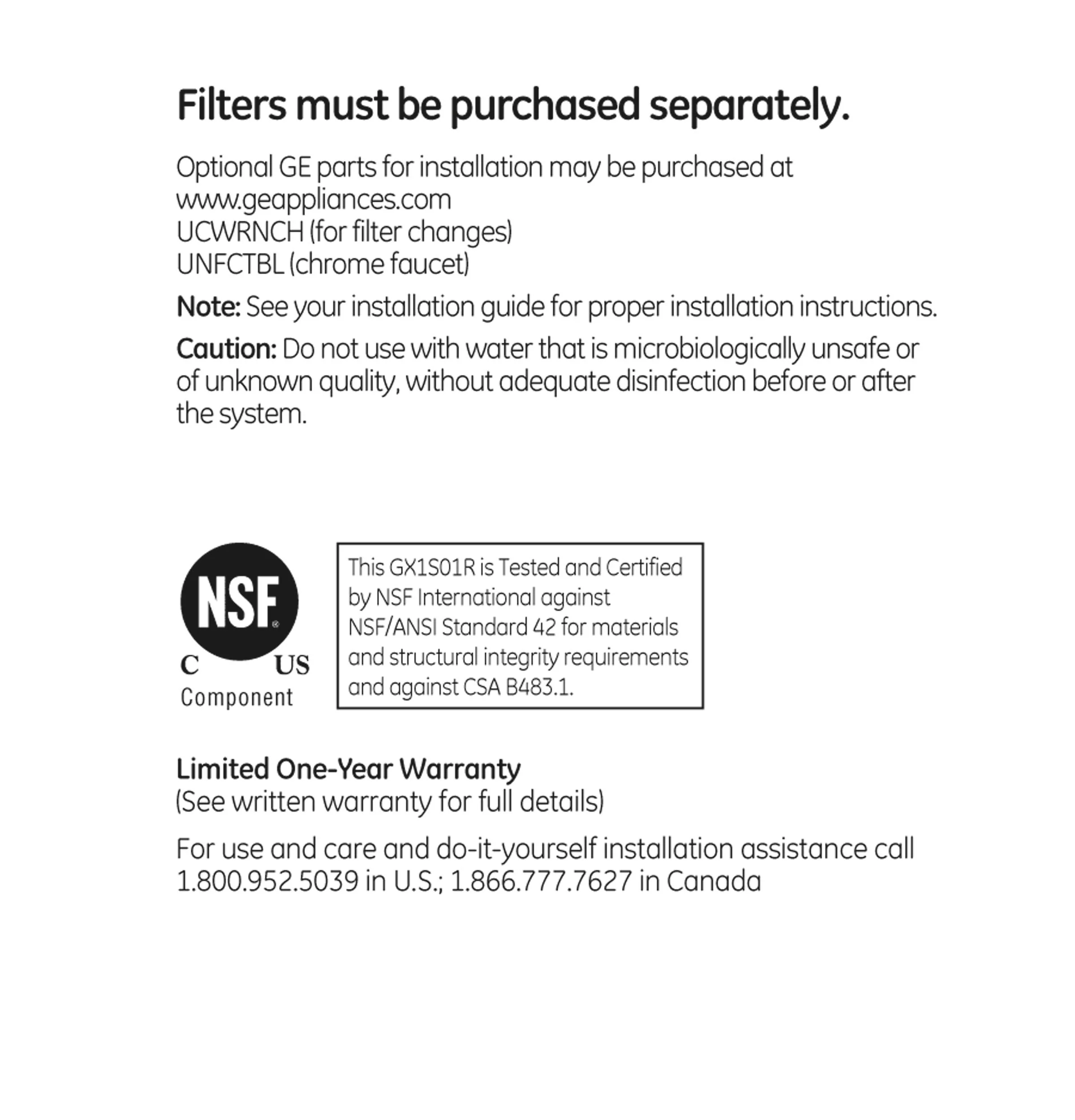 GX1S01R GE SINGLE STAGE WATER FILTRATION SYSTEM - Image 8