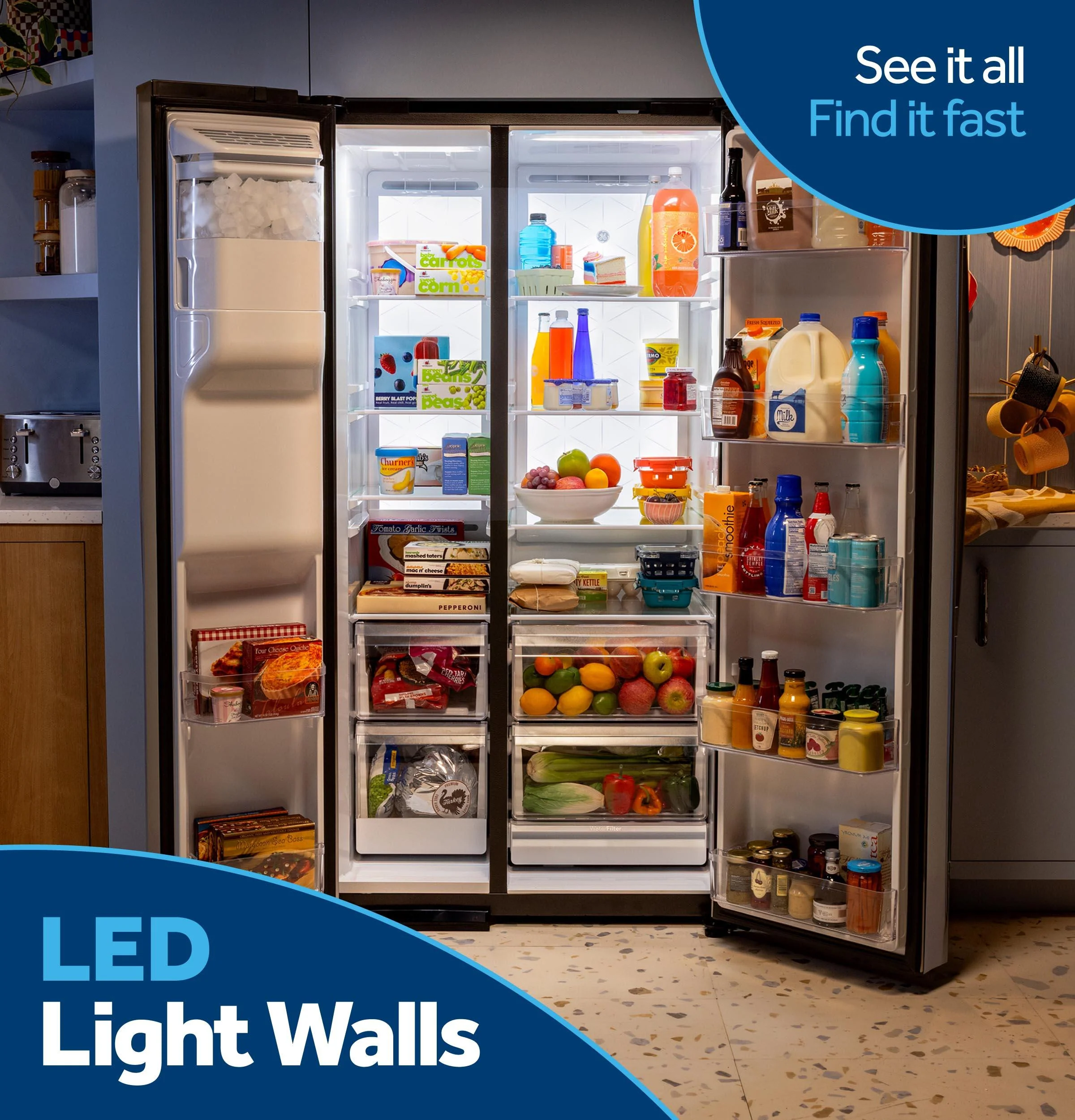 GZS24PYYFS GE® 23.5 Cu. Ft. Counter-Depth Side-By-Side Refrigerator with LED Light Walls and Extra Tall Dispenser - Image 13