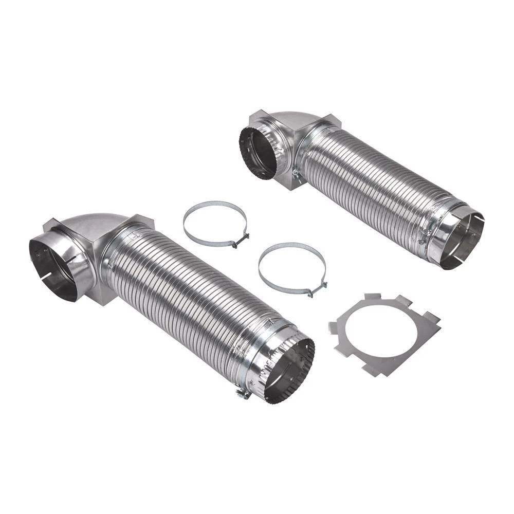 Kitchenaid 4396028 4' Silver Dryer Vent Kit with 2 flexible metal vent pieces, 2 close-quarter elbows, and clamps - 2 pack