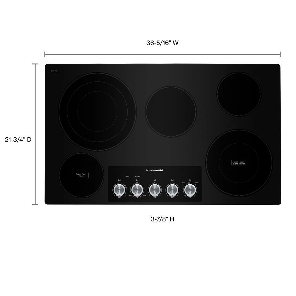 Kitchenaid KCES556HBL 36" Electric Cooktop with 5 Elements and Knob Controls - Image 2