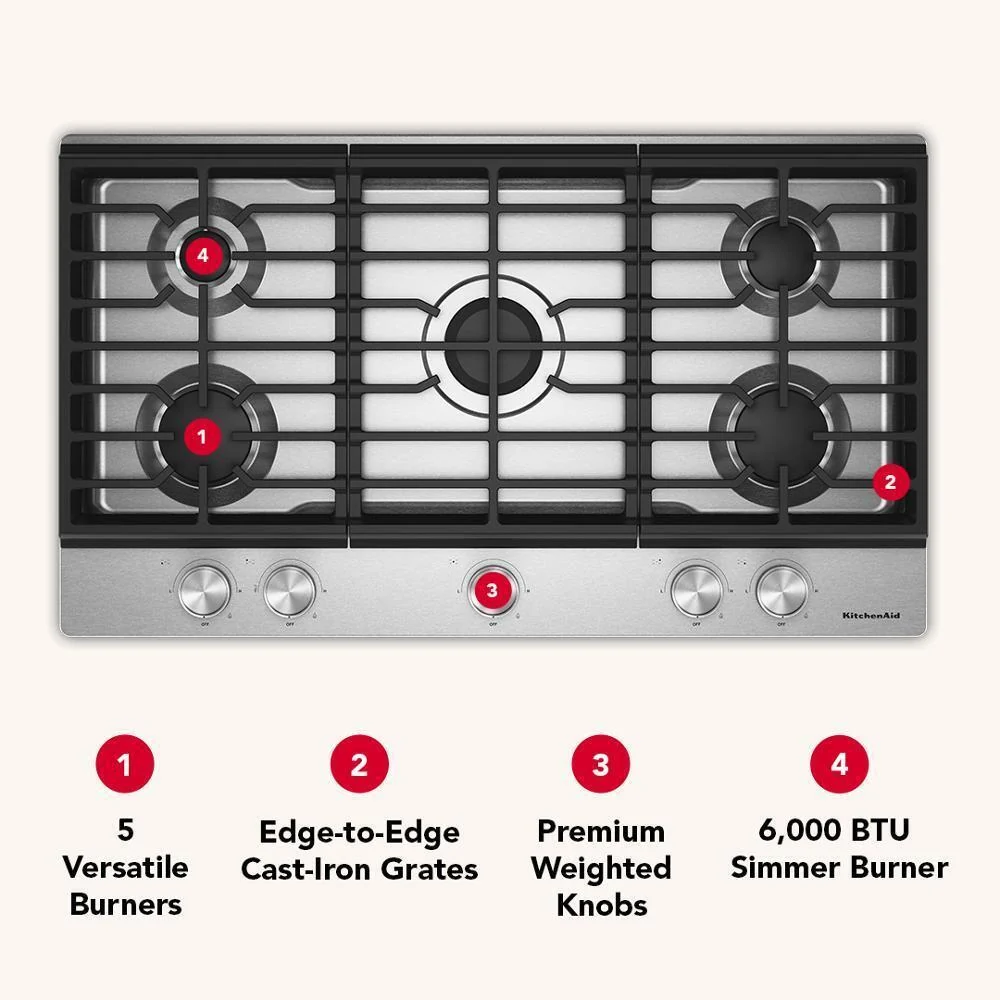 KCGK336SSS KitchenAid® 36 in. Gas Cooktop with 5 Versatile Burners - Image 15