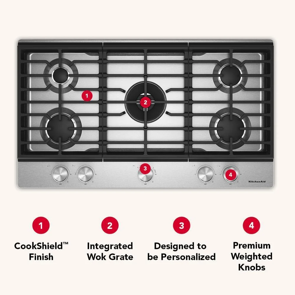 KCGK536SSS KitchenAid® 36 in. Gas Cooktop with 5 Burners and Integrated Wok Grate - Image 11