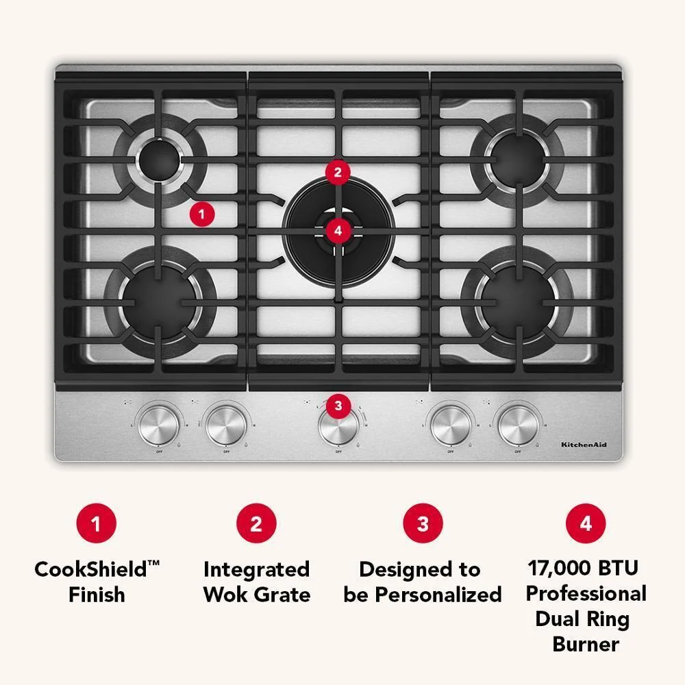 KCGK730SJP KitchenAid® 30 in. Gas Cooktop with 5 Burners and Integrated Wok Grate - Image 13