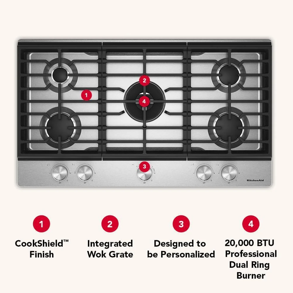 KCGK736SJP KitchenAid® 36 in. Gas Cooktop with 5 Burners and Integrated Wok Grate - Image 11