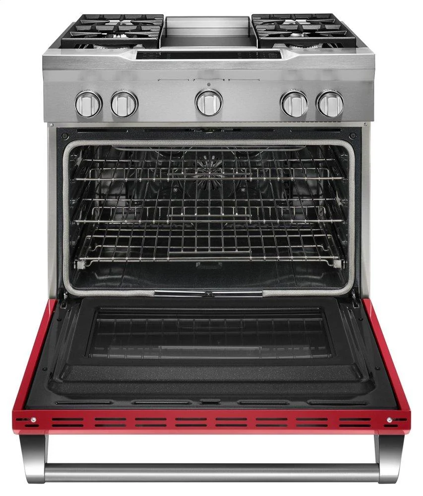 Kitchenaid KDRS463VSD 36'' 4-Burner with Griddle, Dual Fuel Freestanding Range, Commercial-Style - Signature Red - Image 2