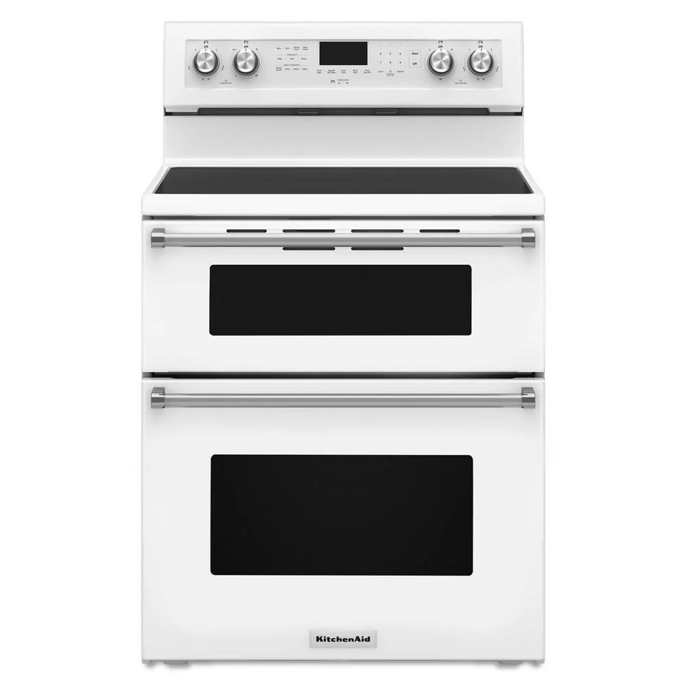 Kitchenaid KFED500EWH 30-Inch 5 Burner Electric Double Oven Convection Range
