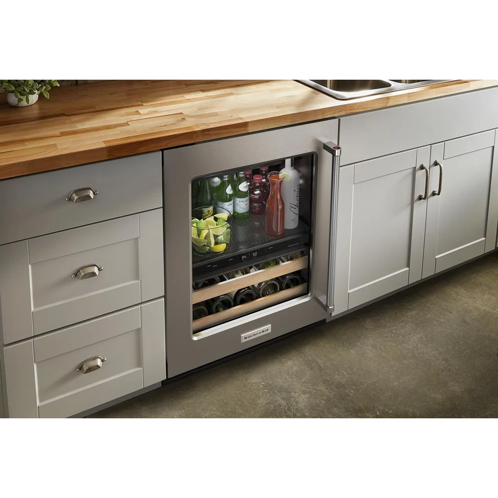 Kitchenaid KUBL214KSB 24" Beverage Center with Glass Door and Wood-Front Racks - Image 8