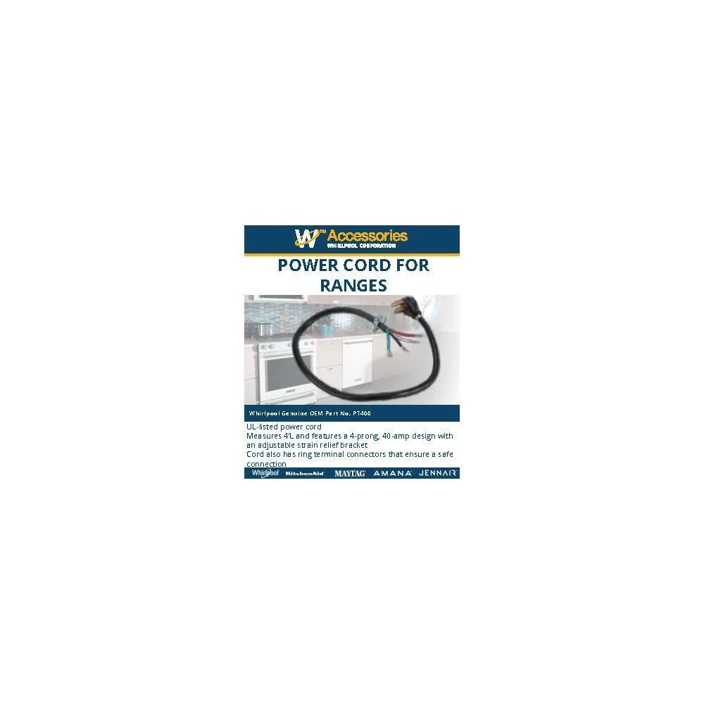 Kitchenaid PT400 4' Electric Range Power Cord 4 Wire 40 Amp Right Angle Plug - Image 5