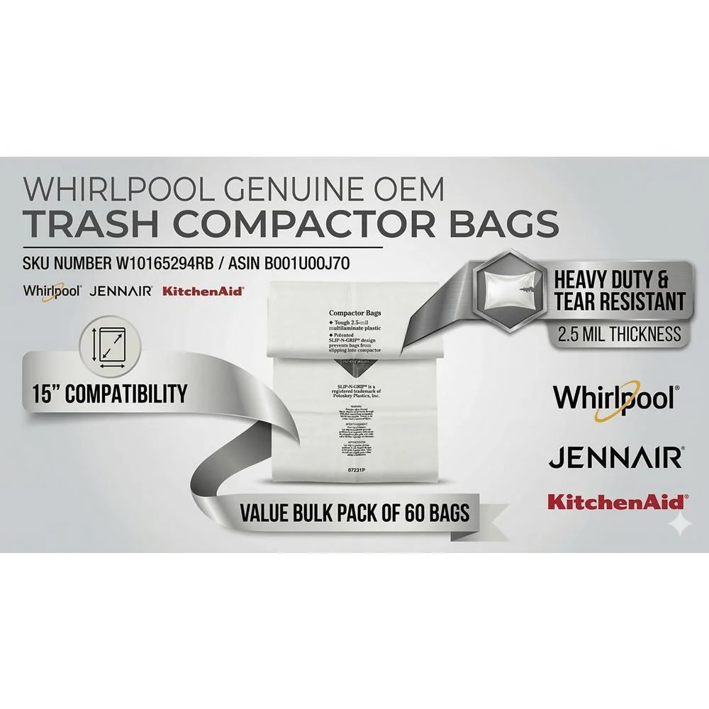 Kitchenaid W10165294RB 60-Pack of Heavy-Duty Plastic Compactor Bags with Odor Remover for 15-IN Compactor Models - Image 6