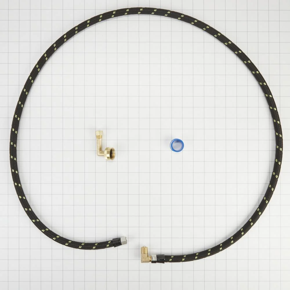 Kitchenaid W10278636RC Dishwasher Water Line Installation Kit with 6' braided hose, 3/8" comp x 3/8" NPT male elbow fitting, 3/4" NH x 3/8" comp gooseneck fitting with EPDM washer, teflon tape, and instructions - Image 2
