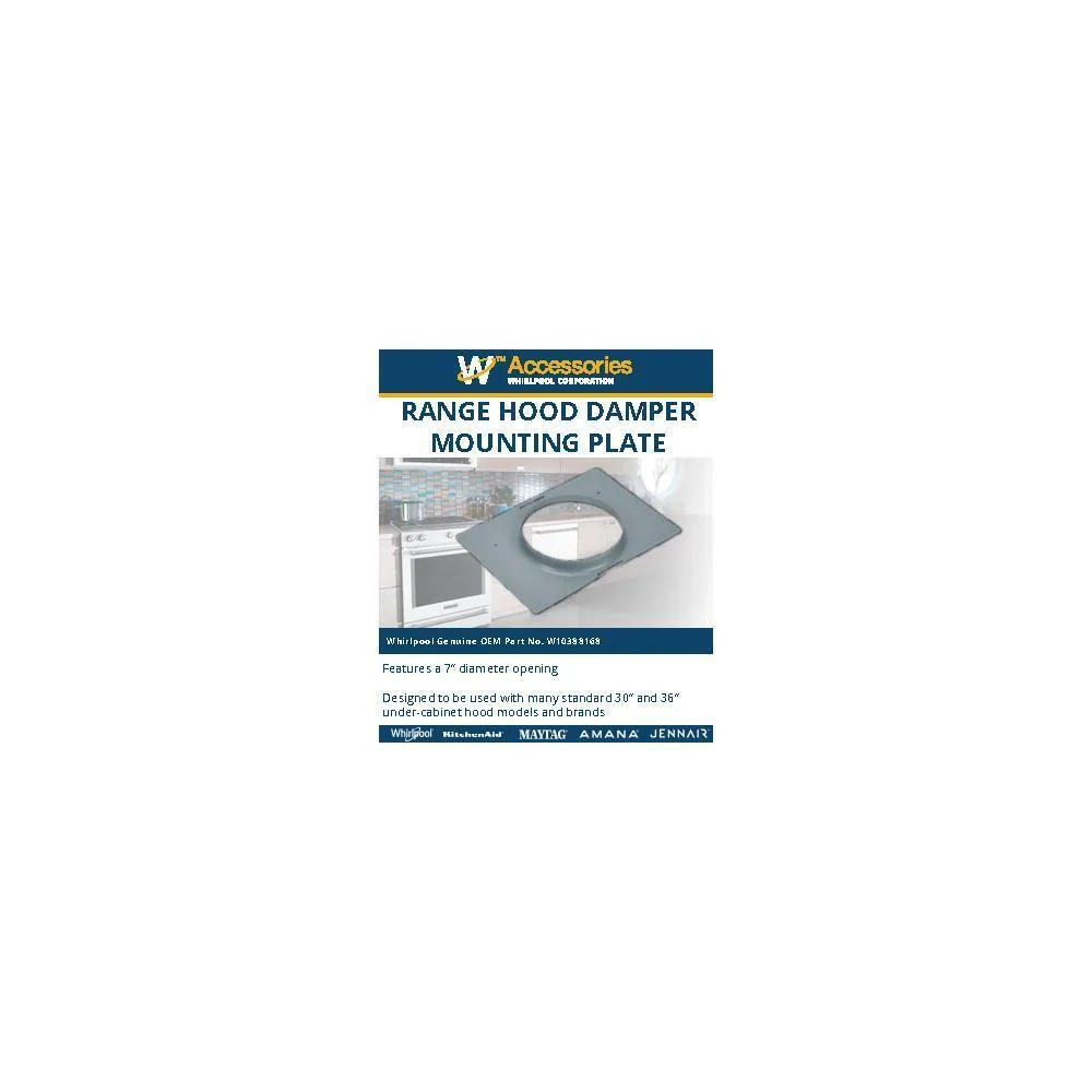 Kitchenaid W10388168 30" and 36" Range Hood Damper Mounting Plate, with 7" D opening - Image 2