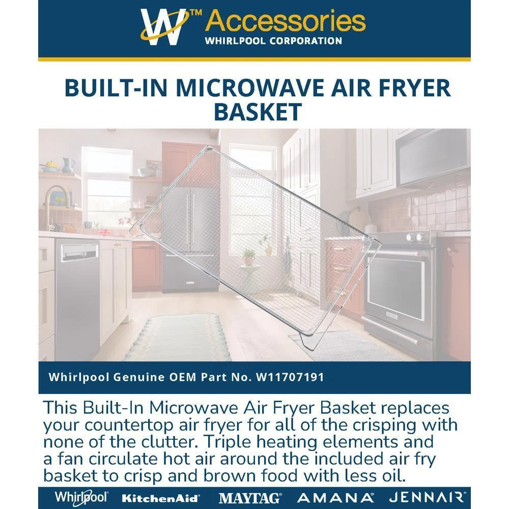 Kitchenaid W11707191 Built-In Microwave Air Fryer Basket - Stainless Steel for Models KMMF530/730P, WMMF7330/7530R, JMHF730/930R & KMBS724SPS (17 1/4-IN L X 10 1/2-IN W X 1 1/2-IN H) - Image 4