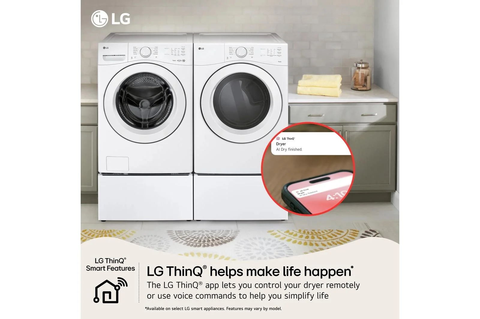 Lg DLE3420W 7.4 cu. ft. Ultra Large Capacity Smart Front Load Electric Dryer - Image 9