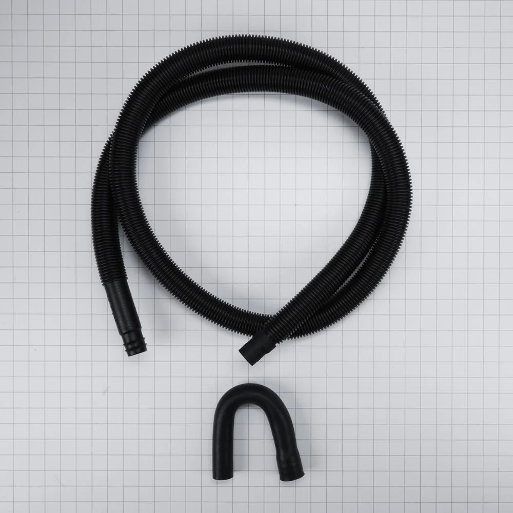 Maytag 285666 8' Black washer drain hose with molded and straight plastic fittings, U-shape rubber nozzle, and spring clamp - 1 pack - Image 6