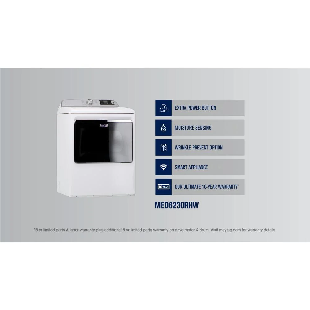 Maytag MED6230RHW Smart Top Load Electric Dryer with Extra Power Button - 7.4 cu. ft. - Image 10