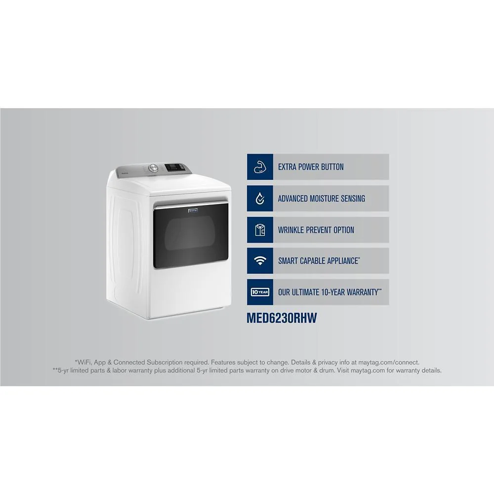 Maytag MED6230RHW Smart Top Load Electric Dryer with Extra Power Button - 7.4 cu. ft. - Image 8