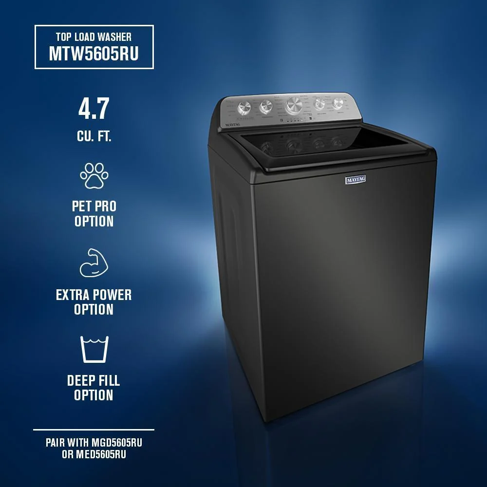 Maytag MTW5605RU 4.7 Cu Ft. Top Load Agitator Washer with Extra Power and Pet Pro Option - Image 7