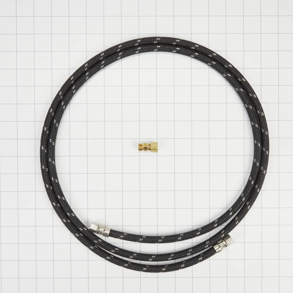 Maytag W10505928RP Refrigerator Water Line Installation Kit, Black, with (1) 7'L industrial braided flexible hose and (1) brass union - Image 4