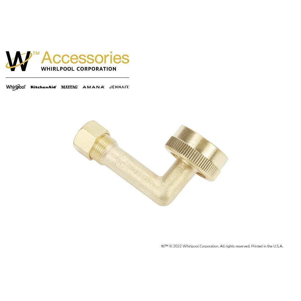 Maytag W10685193 Dishwasher Brass Gooseneck Fitting with washer, 3/4" NH x 3/8" compression fitting - Image 2