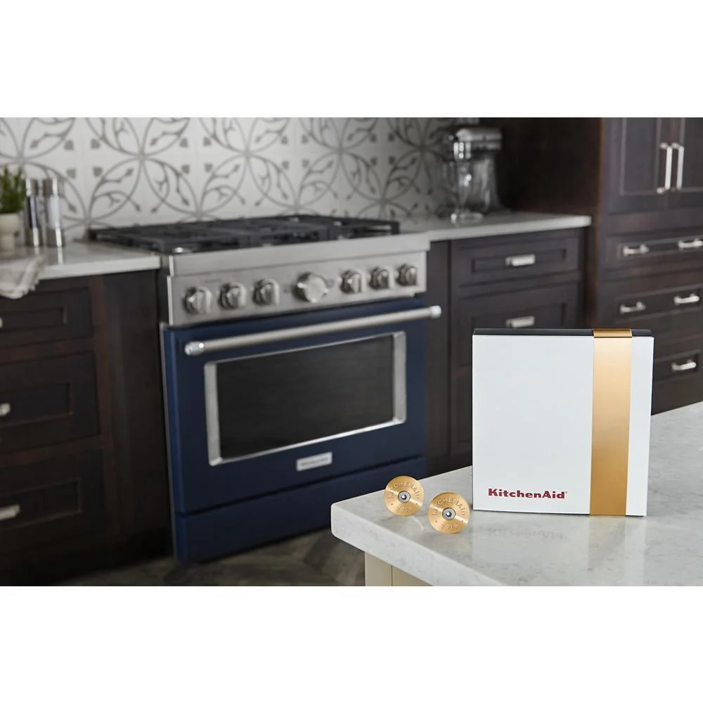 Maytag W11368841NE KitchenAid Commercial-Style Range Handle Medallion Kit - Gold (Includes Two Medallions, Screws, and One 1/8-IN Hex Wrench) - Image 2