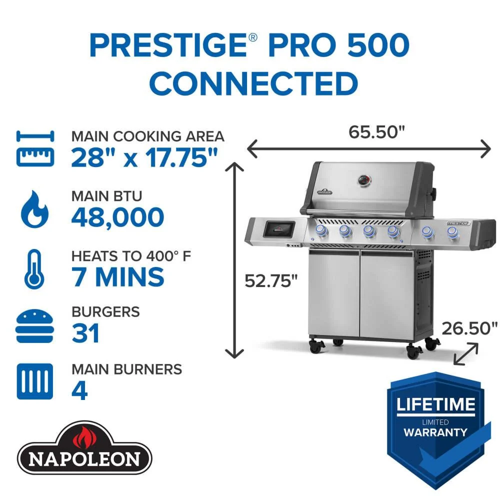 Napoleon Bbq PRO500VXRSIBNSS Prestige PRO 500 with Smart Technology , Natural Gas, Stainless Steel - Image 4