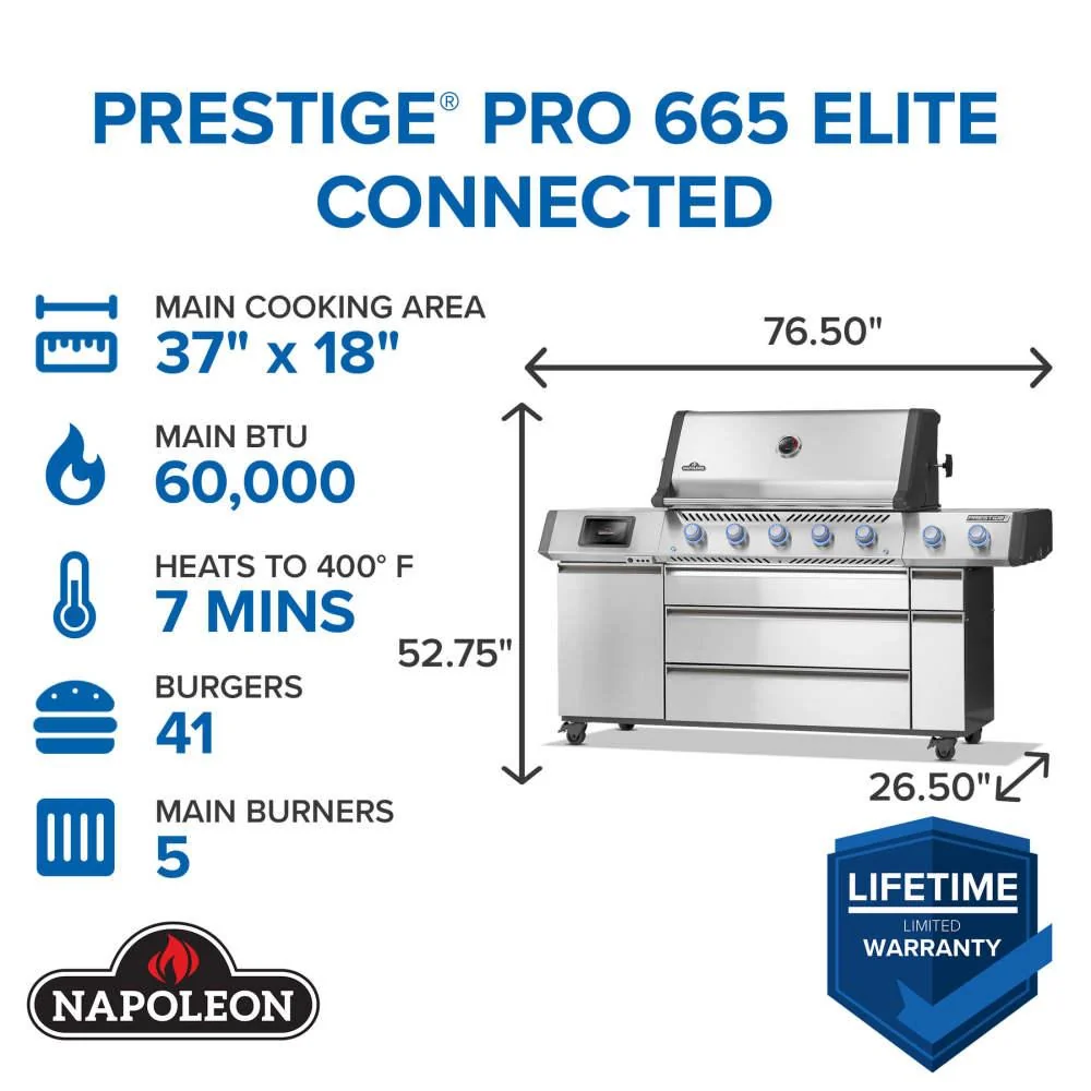 Napoleon Bbq PRO665VXRSIBNSS Prestige PRO 665 Elite with Smart Technology & Electric Smoker Box , Natural Gas, Stainless Steel - Image 3