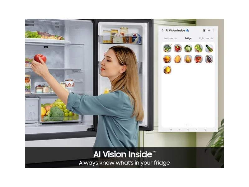 Samsung RF90F29AECE Bespoke 29 cu. ft. 4-Door French Door Refrigerator with AI Family Hub™+ & AI Vision Inside™ in Charcoal Glass and Black/Charcoal - Image 9