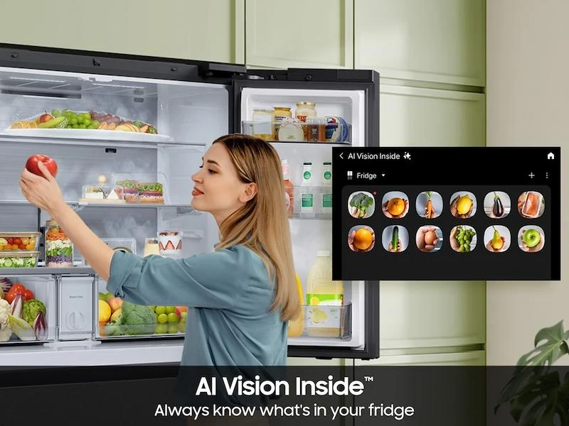 Samsung RF90F29BECR Bespoke 29 cu. ft. 4-Door French Door Refrigerator with AI Home & AI Vision Inside™ in Charcoal Glass and Stainless Steel - Image 8