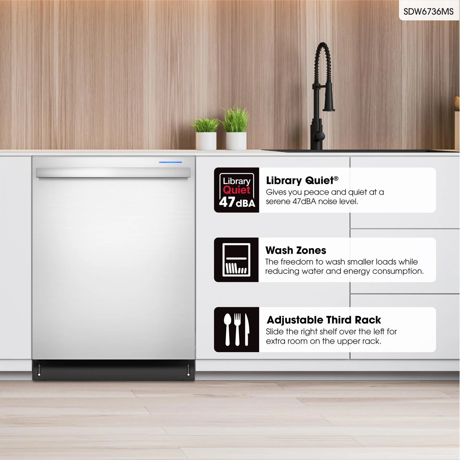 SDW6736MS Sharp 24 in. Stainless Steel 47dB Dishwasher - Image 16