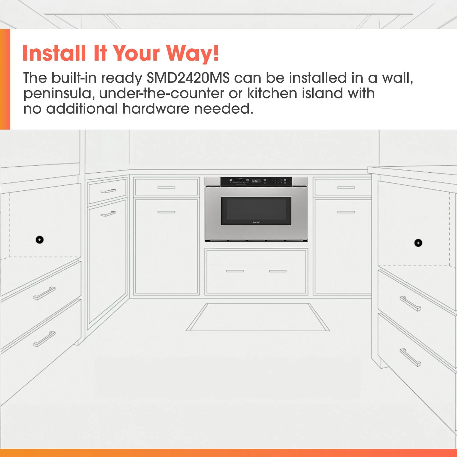 SMD2420MS Sharp 24 in. 1.2 cu. ft. Built-In Microwave Drawer™ Oven in Stainless Steel - Image 6