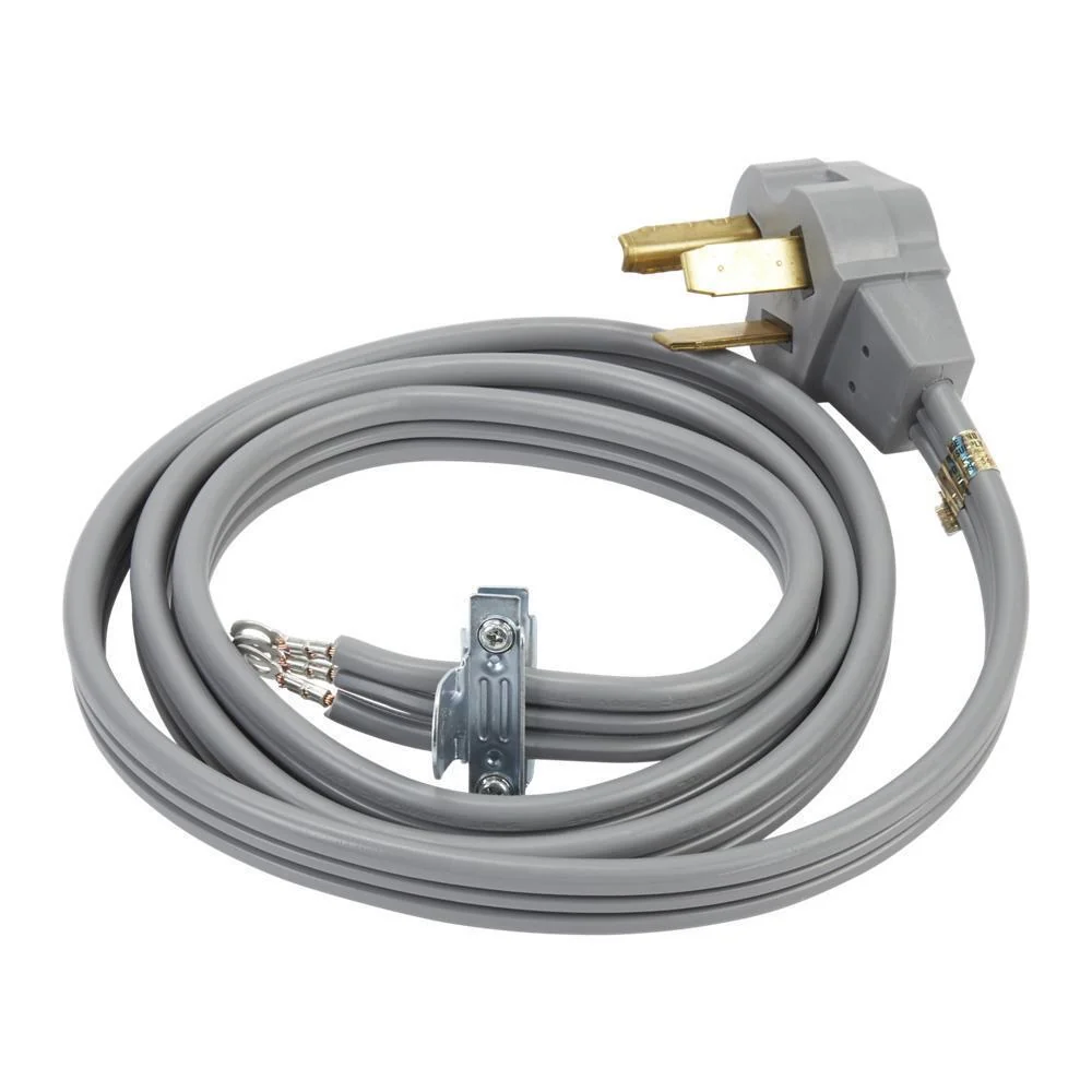 Whirlpool 8171378RC 6' Gray Electric Dryer Power Cord with 30-amp, 3-Wire, right-angle plug, and adjustable strain relief bracket