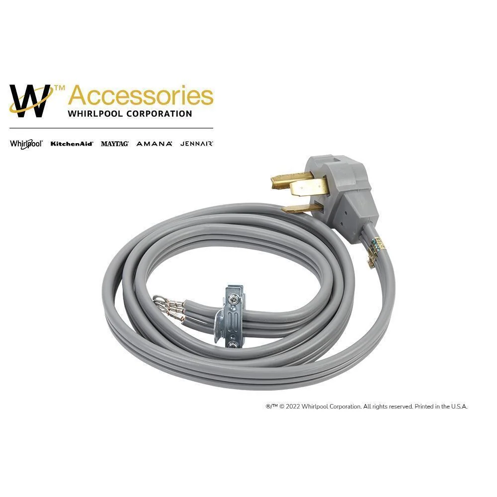 Whirlpool 8171378RC 6' Gray Electric Dryer Power Cord with 30-amp, 3-Wire, right-angle plug, and adjustable strain relief bracket - Image 4