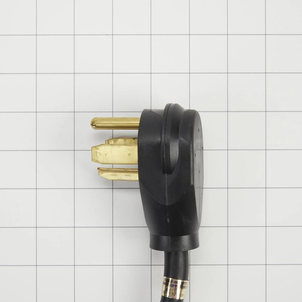 Whirlpool 8171381RC 6' Black Electric Dryer Power Cord with 30-amp, 4-Wire, and 4 ring terminal connectors with right-angle plug - Image 3