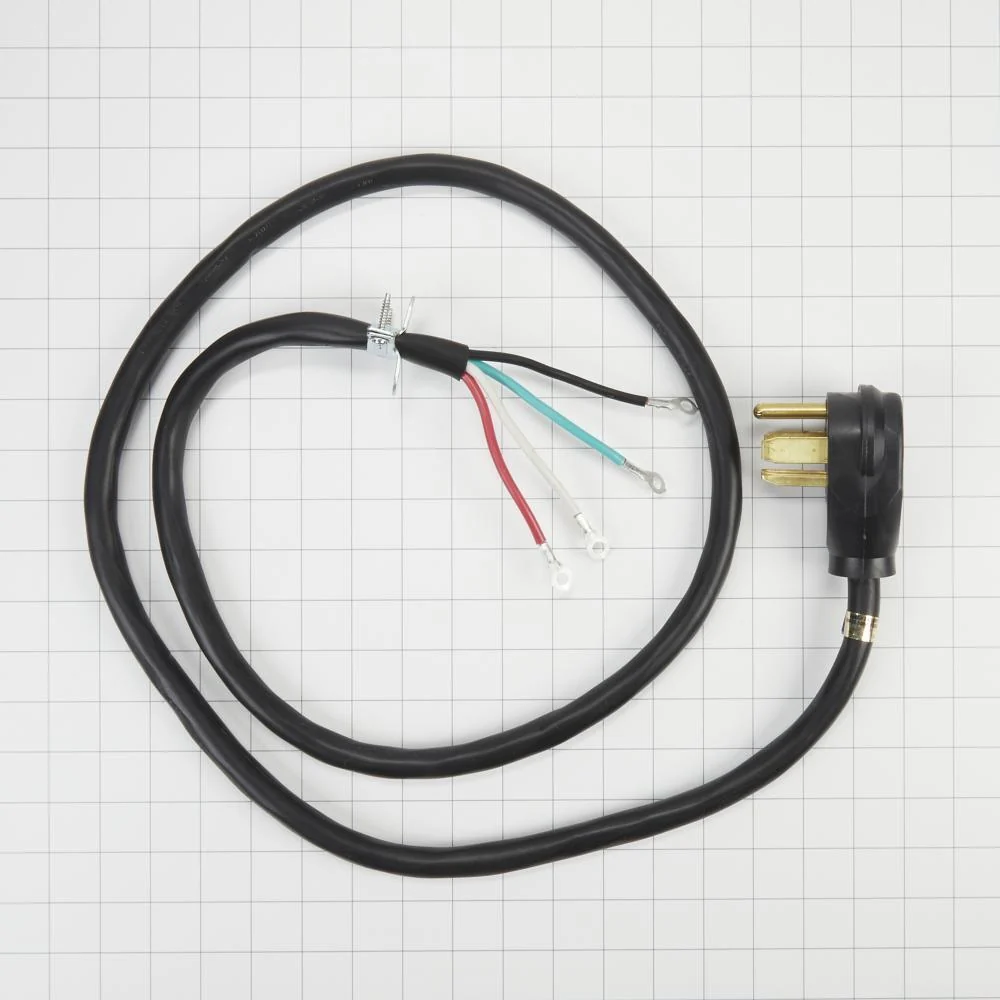 Whirlpool 8171381RC 6' Black Electric Dryer Power Cord with 30-amp, 4-Wire, and 4 ring terminal connectors with right-angle plug - Image 4