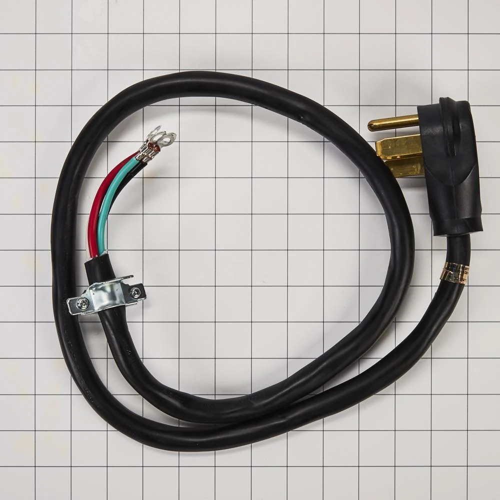 Whirlpool 8171394RC 4' 4-Wire Range Power Cord, rated 40 A, with 4-wire, 4-ring terminal connectors, and right-angle 4-prong plug - Image 3