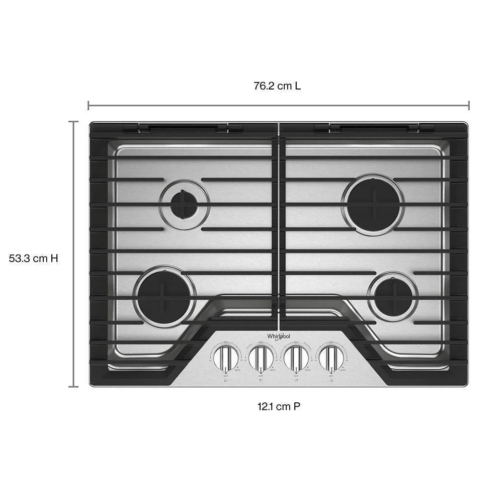 Whirlpool WCGK5030PS 30-inch Gas Cooktop with EZ-2-Lift™ Hinged Cast-Iron Grates - Image 5